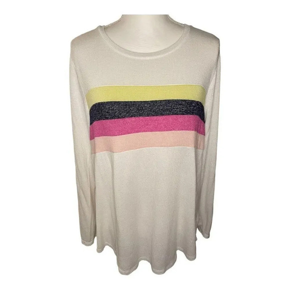 Maurices Women’s Large 24/7 Pieced Stripe Cozy Rainbow Baseball‎ Tee - Picture 2 of 5